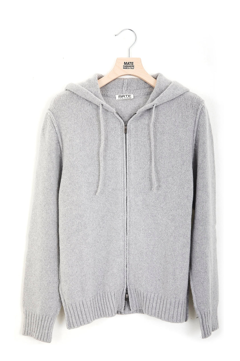 felpa zip con cuciture esterne e cappuccio in cashmere