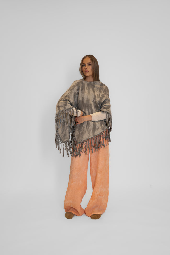 Poncho 100% cashmere handmade painted