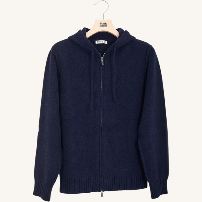 Felpa zip con cuciture esterne e cappuccio in cashmere