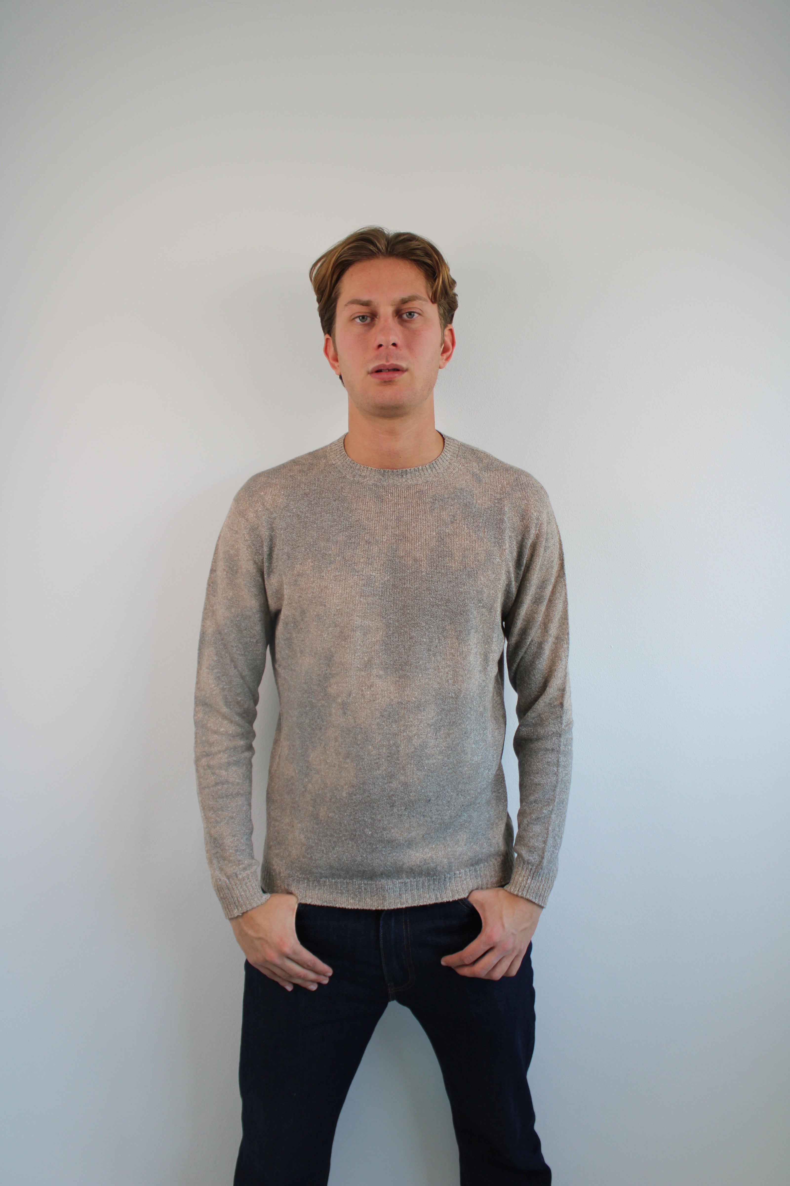 Cashmere linen crewneck sweater - handmade tie-dye