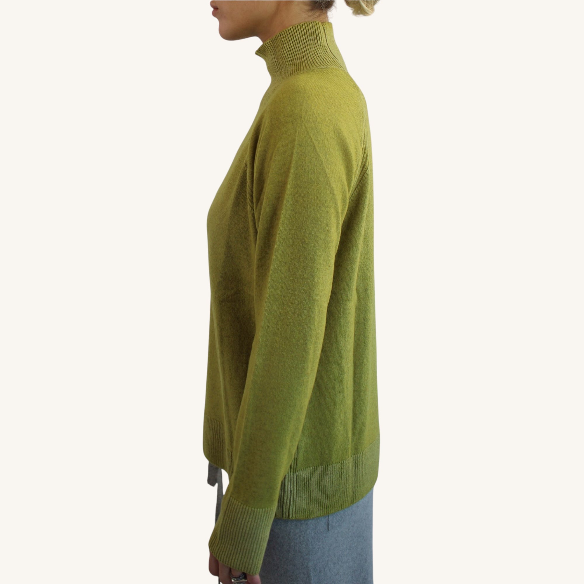 Cashmere mock neck sweater, fast dyed