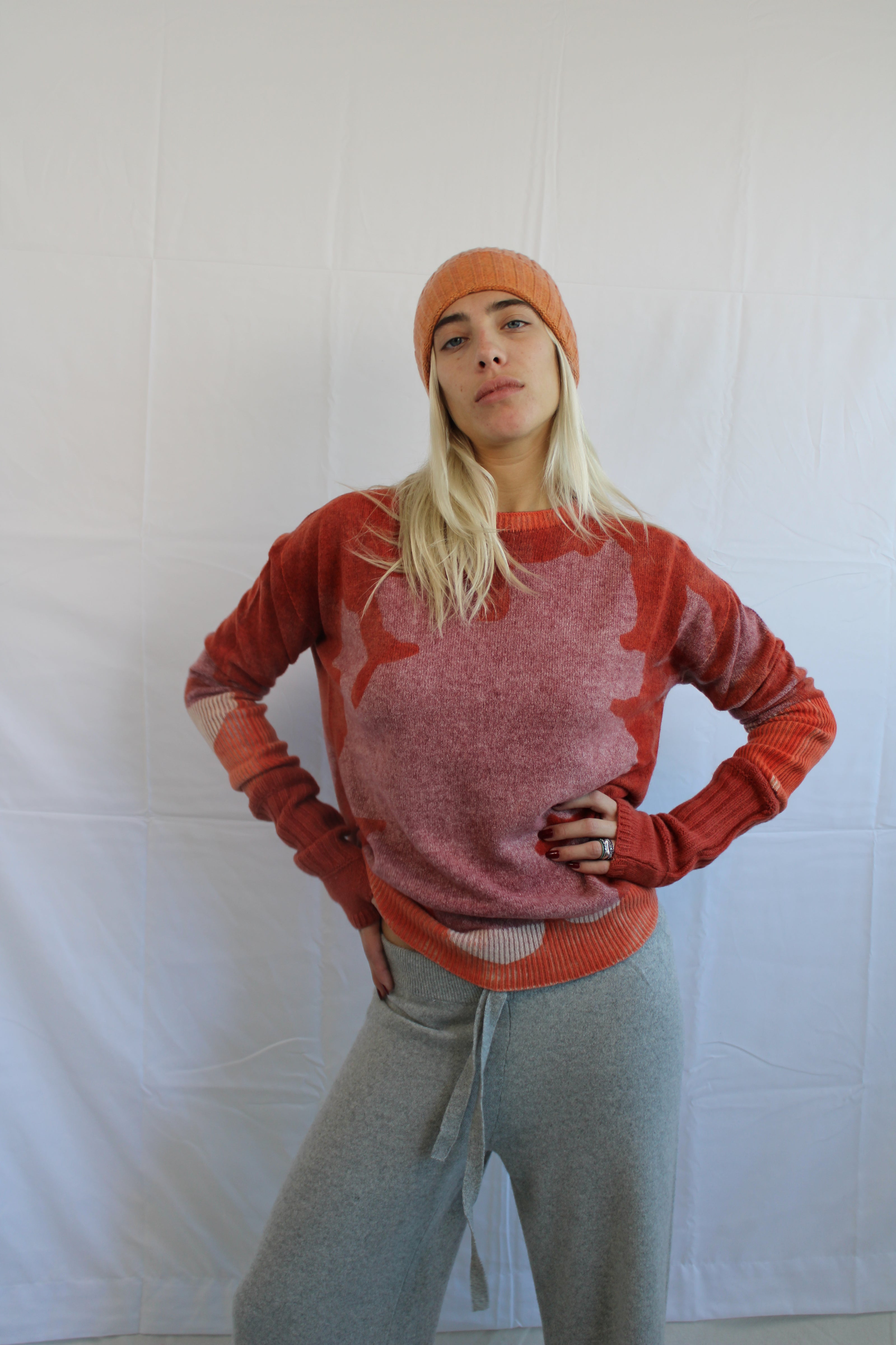 Hand-printed cashmere crewneck sweater