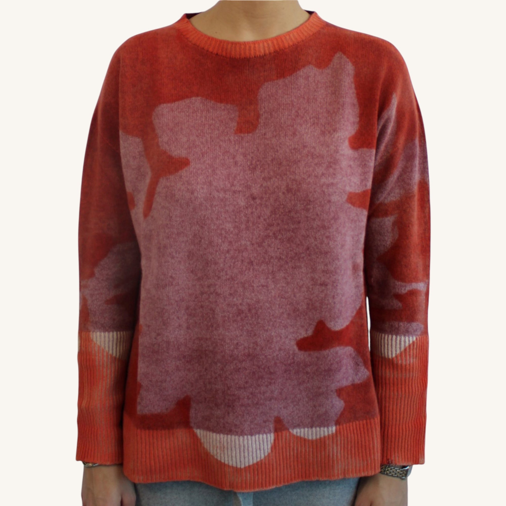 Hand-printed cashmere crewneck sweater