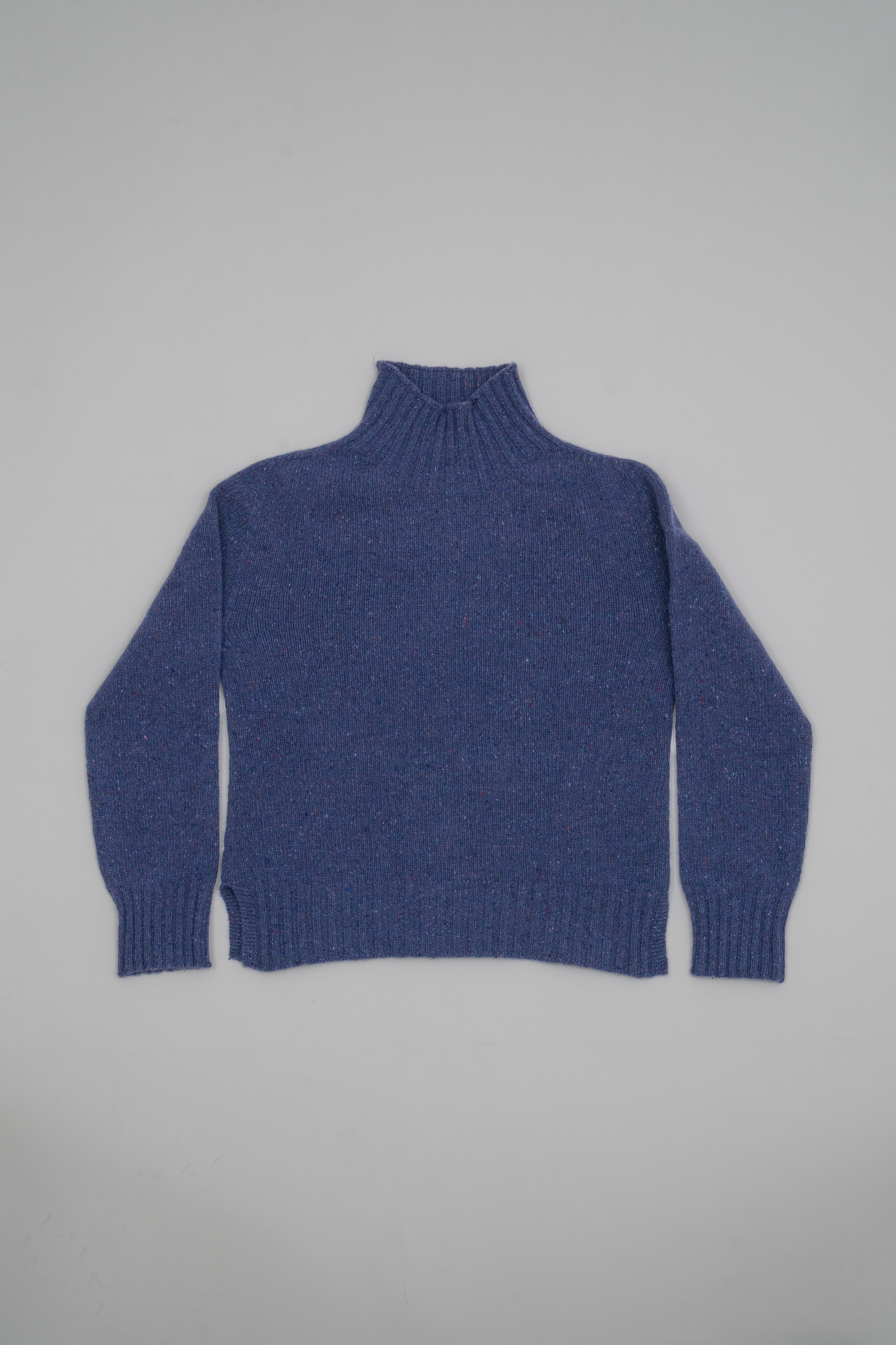 Melange high-neck sweater with side slits