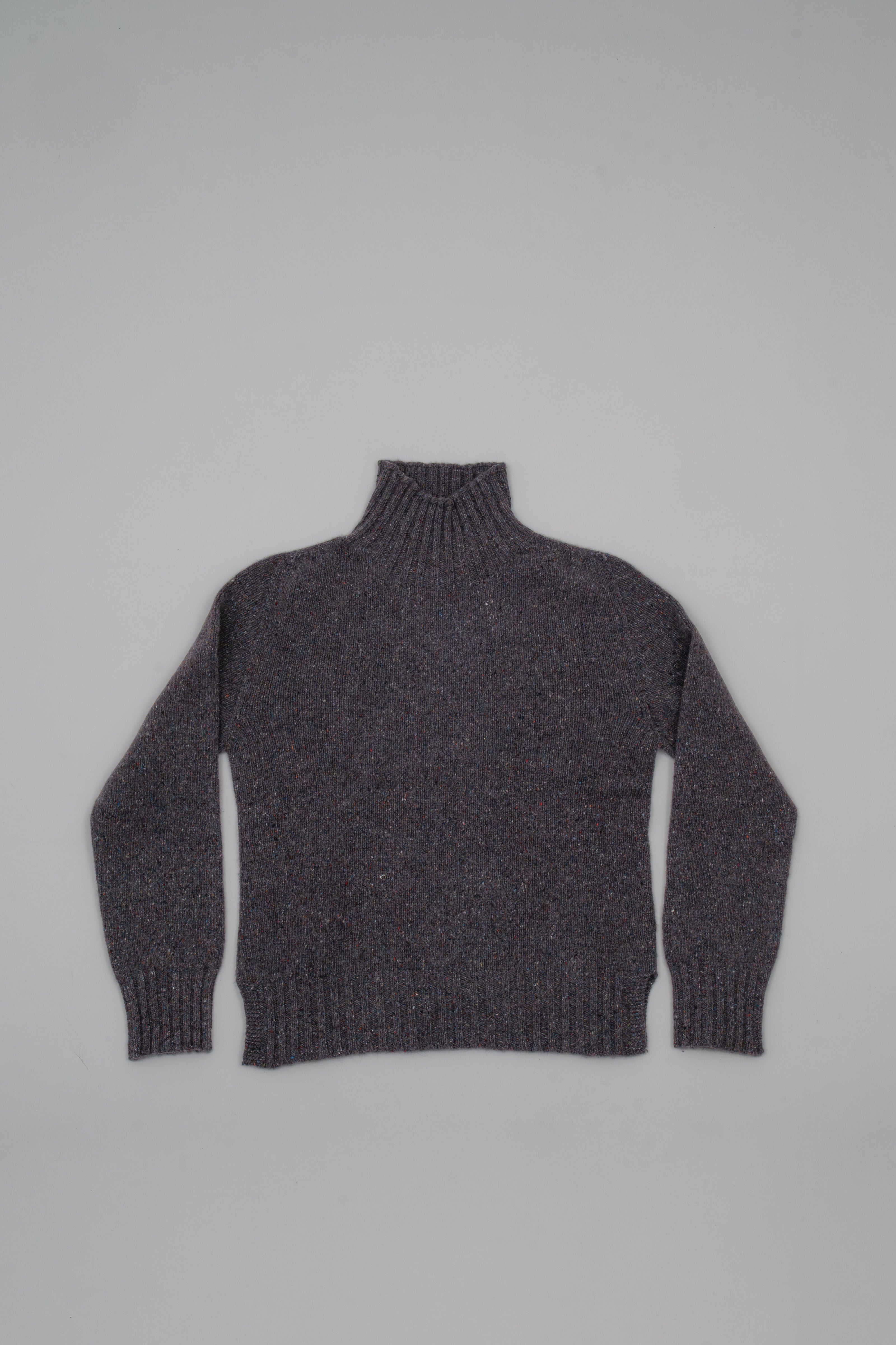Melange high-neck sweater with side slits