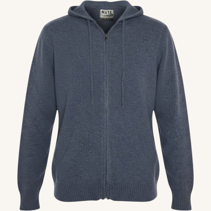 Maglione Full Zip con cappuccio in cashmere