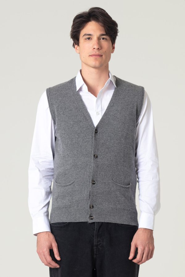 gilet con bottoni e tasche grigio medio 1
