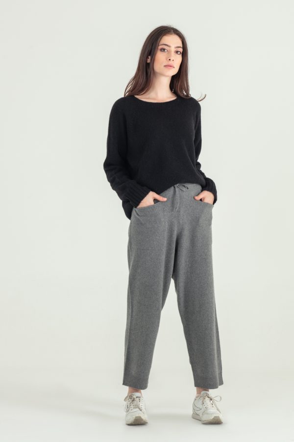 pantalone in cashmere con tasche grigio medio 2