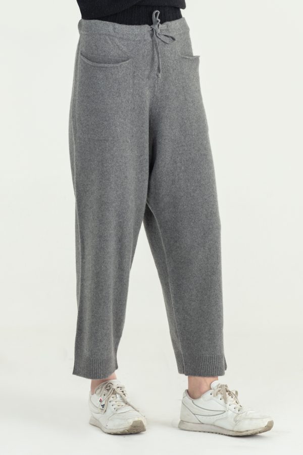pantalone in cashmere con tasche grigio medio 3