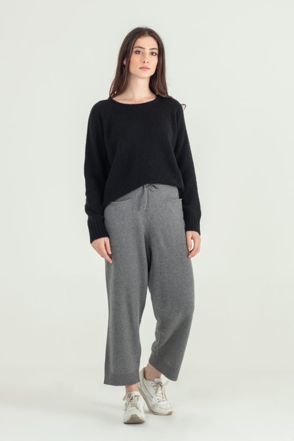 pantalone in cashmere con tasche grigio medio 4