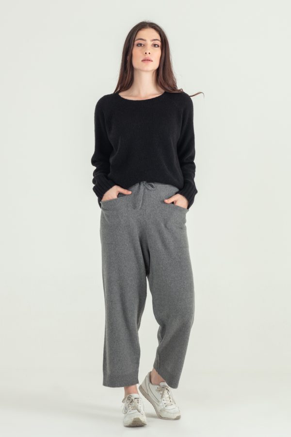 pantalone in cashmere con tasche grigio medio 5