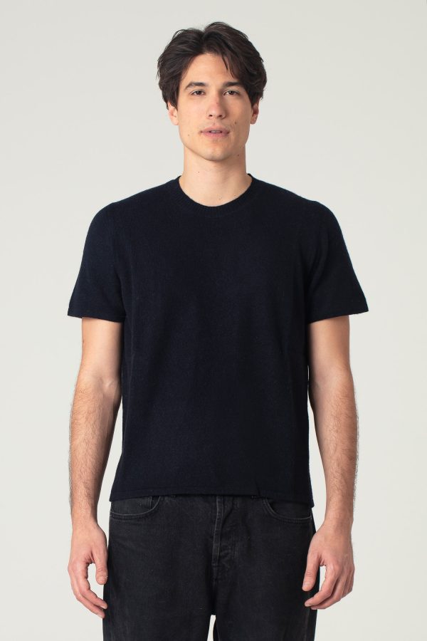 t-shirt uomo in cashmere rigenerato colore blu 1