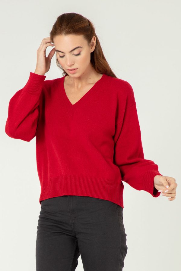 basico in cashmere rigenerato con collo a v rosso lacca 2