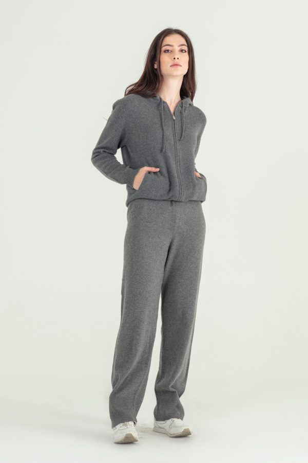 giacca con cappuccio donna in cashmere grigio medio 3