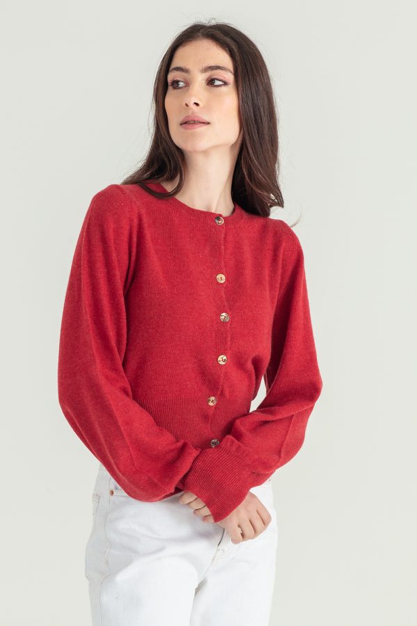 giacca con manica a sbuffo in cashmere rigenerato rosso