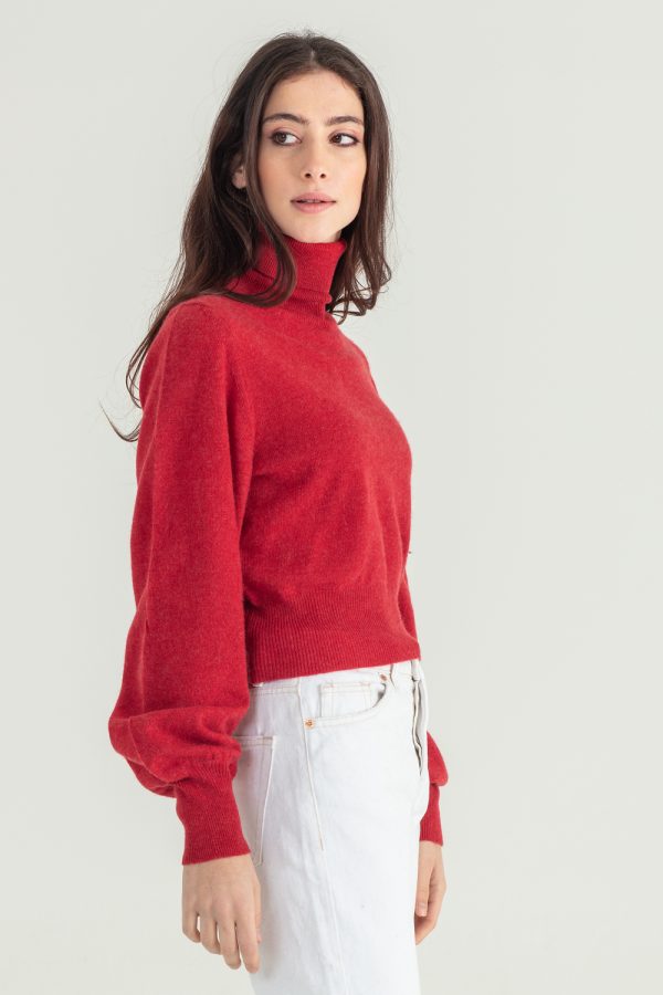 giacca con manica a sbuffo in cashmere rigenerato rosso lacca 2