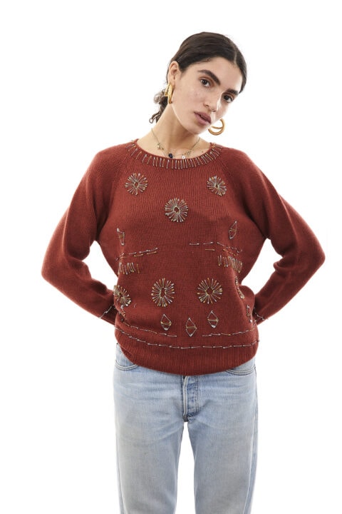 Crew Neck Sweater Hand-Applied Pins