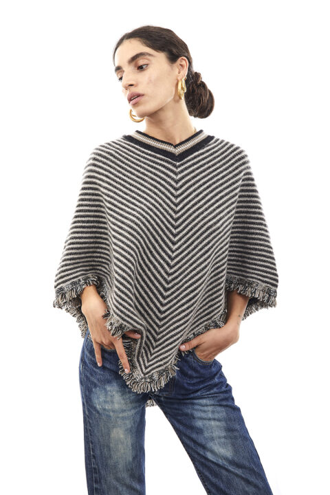 Jacquard Striped Triangle Poncho