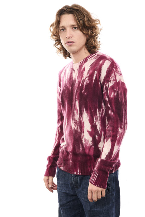 Maglione Girocollo Tie Dye Pelliccia Rosso