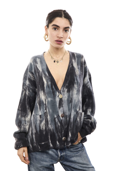 Cardigan Tie Dye Stampa Nero