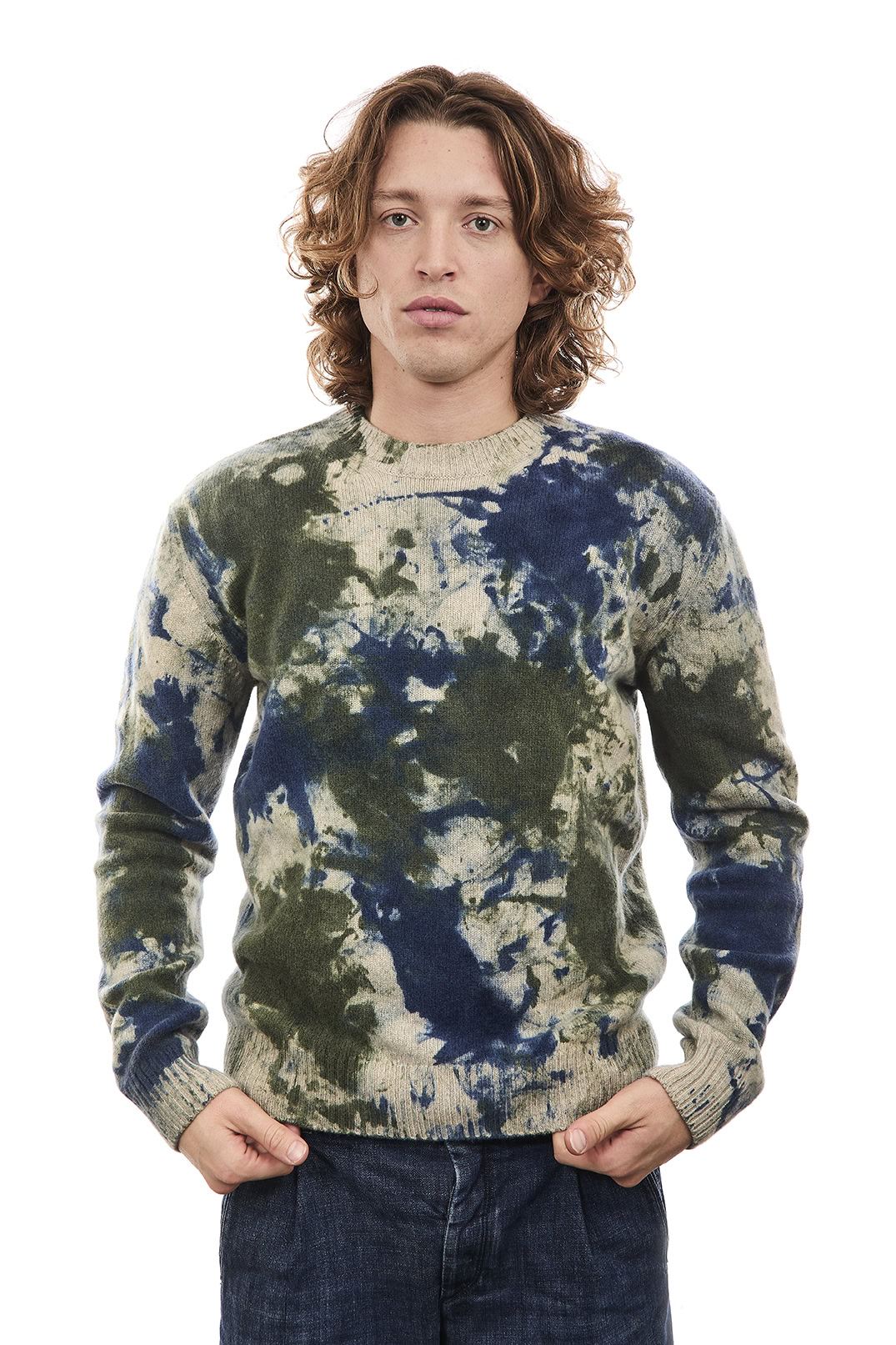 Maglione Girocollo Tie Dye Macchie Blu