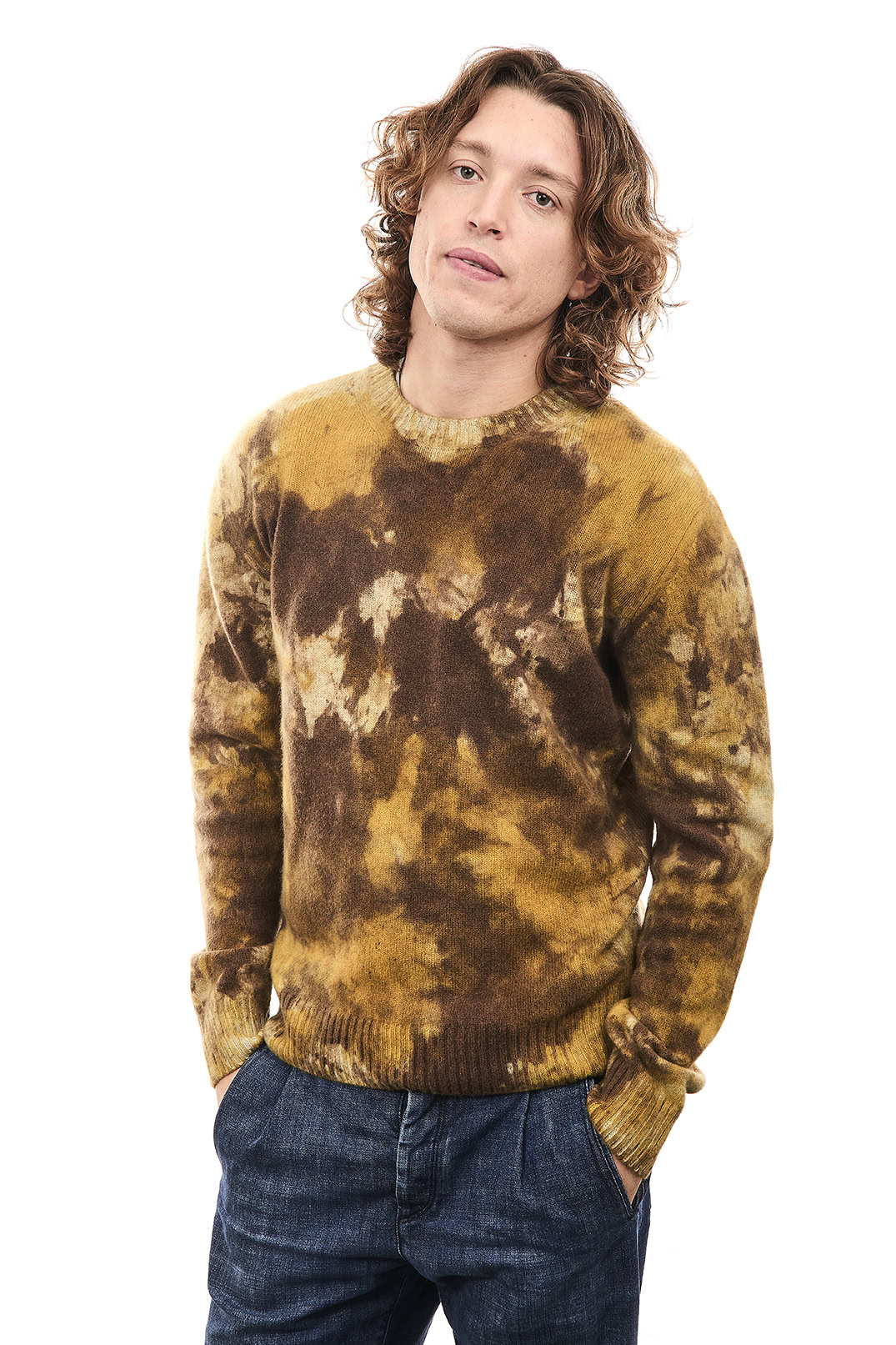 Maglione Girocollo Tie Dye Macchie Giallo